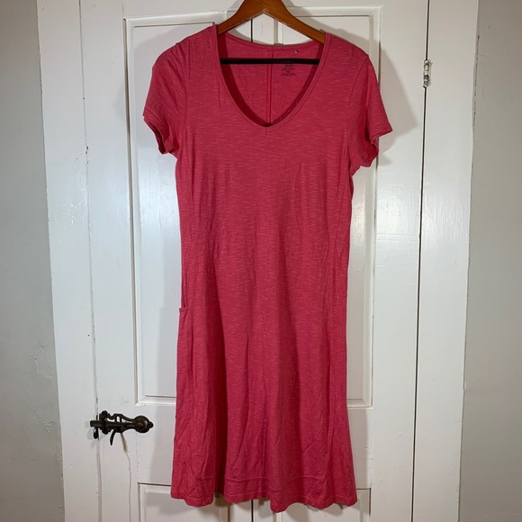 Toad&Co Dresses & Skirts - Toad&Co Womens Small Pink‎ Short Sleeve V-Neck Casual T-Shirt Dress Pocket READ